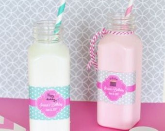 Personalized Baby Shower or Birthday French Square Plastic Bottles - set of 24