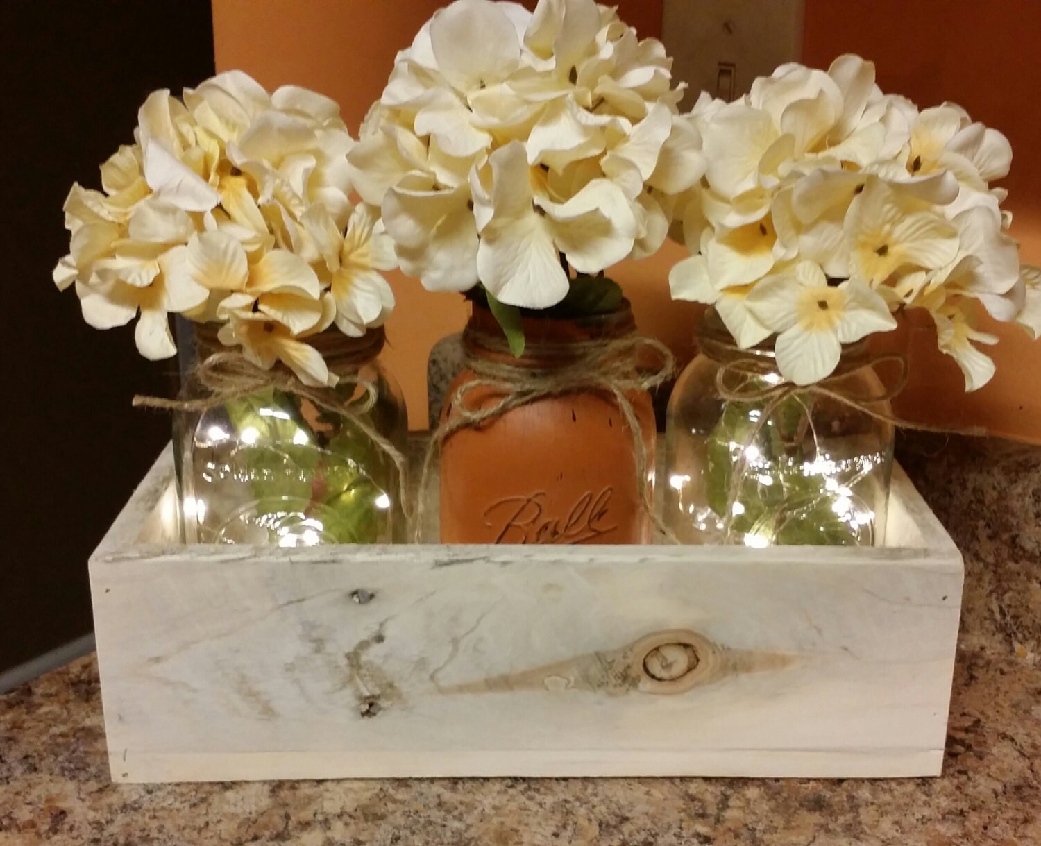 Rustic Decor Lighted Mason jar Centerpiece Home Decor