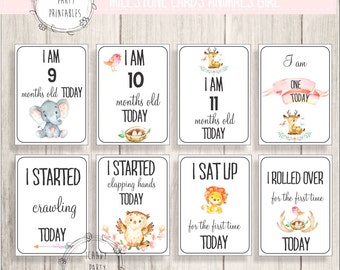 Baby Milestone Cards - Watercolor animal, baby shower Gift, Animal Milestone, instant download, safari animal, watercolor, printable