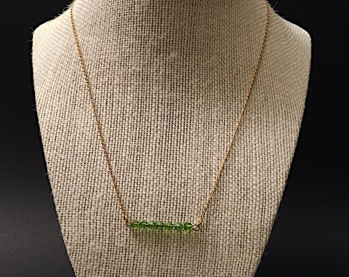 Gold fill green Swarovski necklace, Green Swavoski necklace, Green crystal necklace, bar green necklace