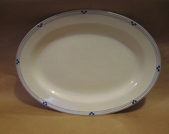 K T & K Oval China Platter White with Blue Decoration