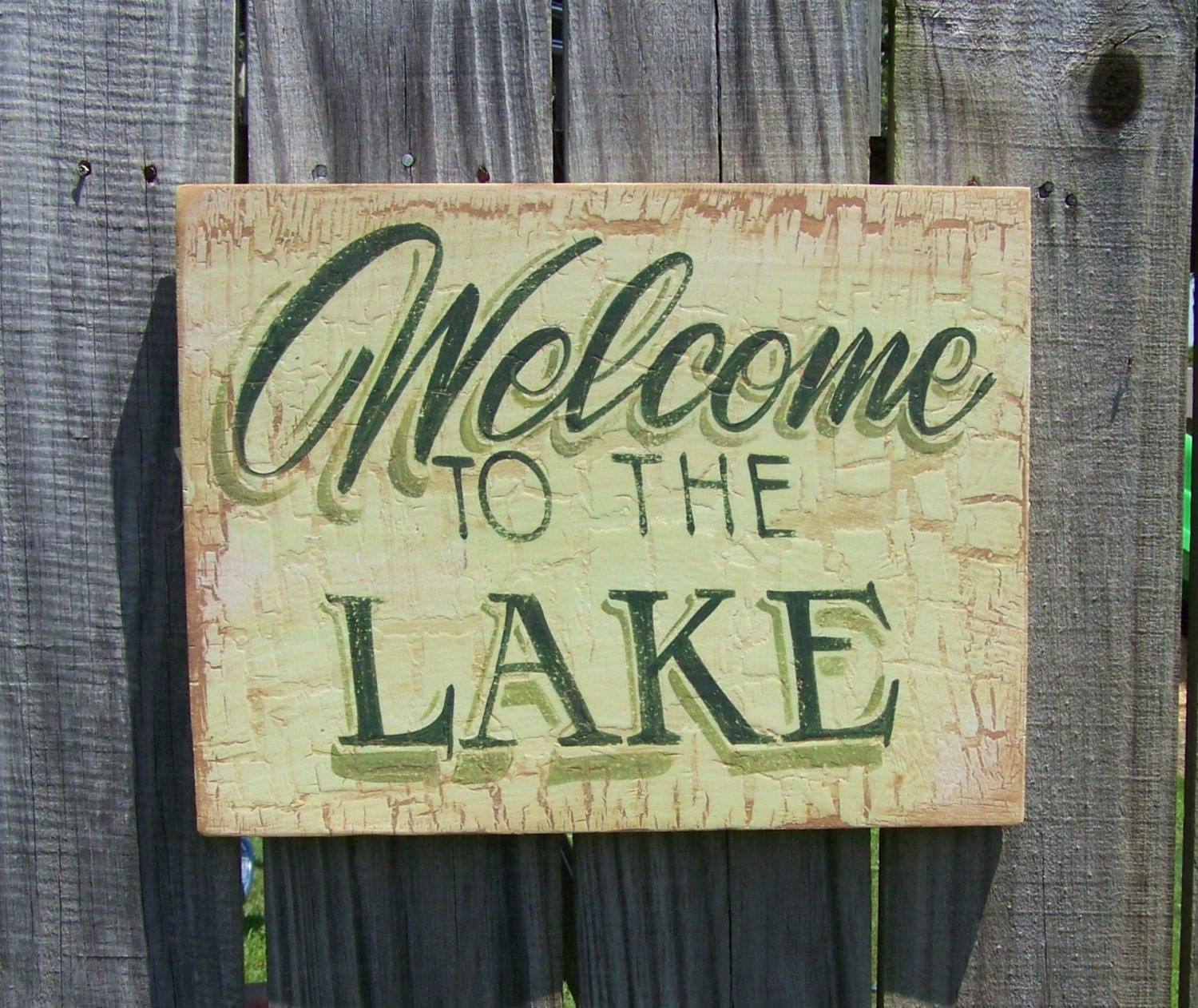 welcome to the lake outdoor sign