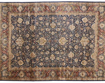 Vintage Navy Blue and Brown Oriental Rug with Traditional Style, 10 x 13 Rug (9'6" x 13'4") Hollywood Regency & Art Nouveau