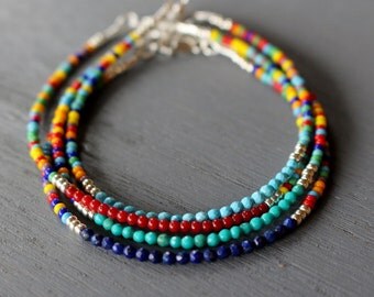 Turquoise bracelet, coral bracelet, lapis bracelet, boho chic beaded bracelets, skinny beaded bracelets, dainty gemstone bracelets