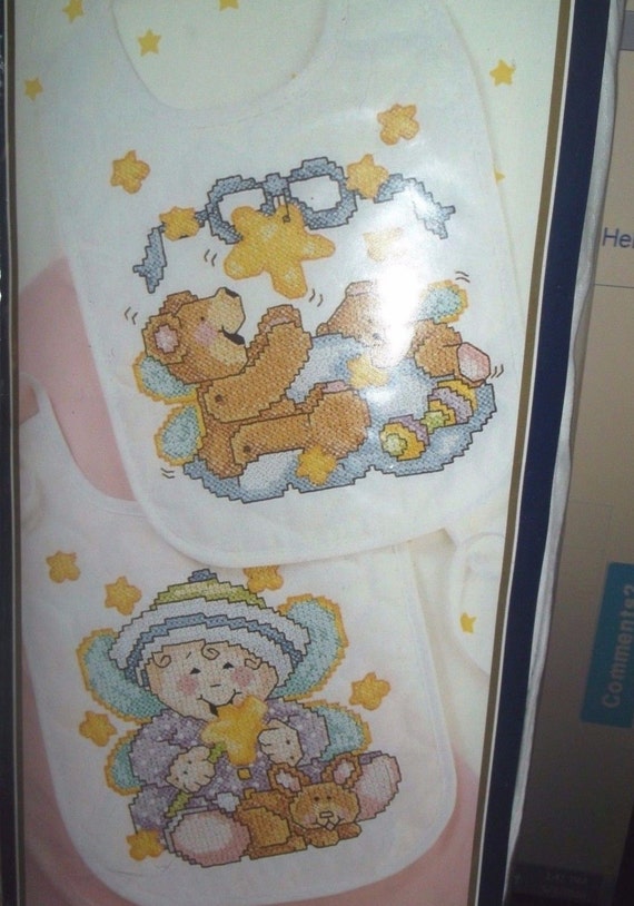 Bucilla Stamped Cross Stitch Bibs Kit 41800 Baby by ReminisceHere