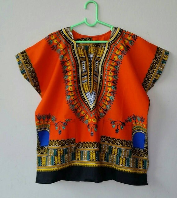 Kids Orange African Children Dashiki Tops Shirt by MaliChaco