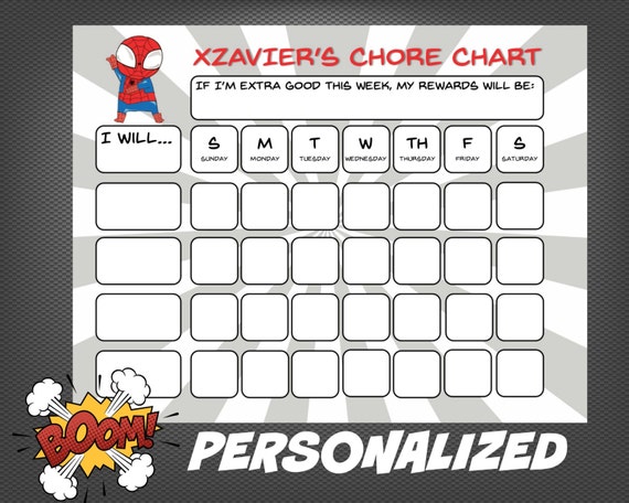 PERSONALIZED Superhero Spiderman My Chore Chart Boy Theme Behavior ...