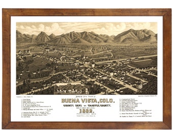 Buena Vista, CO 1882 Bird's Eye View; 24x36 Print from a Vintage Lithograph