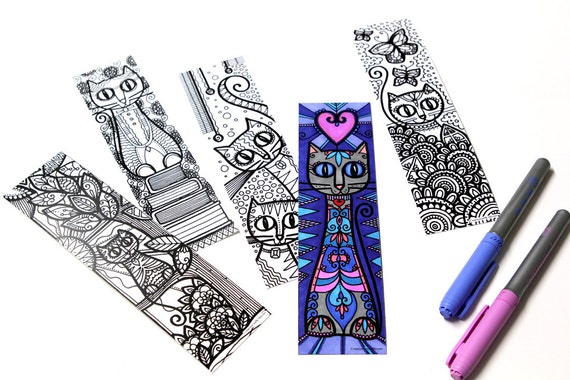 set-of-5-cats-cats-bookmark-bookmarks-coloring