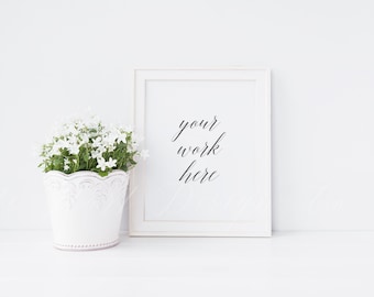 Styled stock photography - White frame + white floral plant mock up - 8 x 10" - High Res Jpeg file + PSD