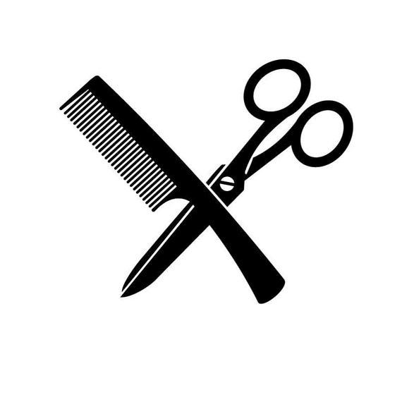 Scissors Crossed with Hair Brush/Comb Barbershop Hair