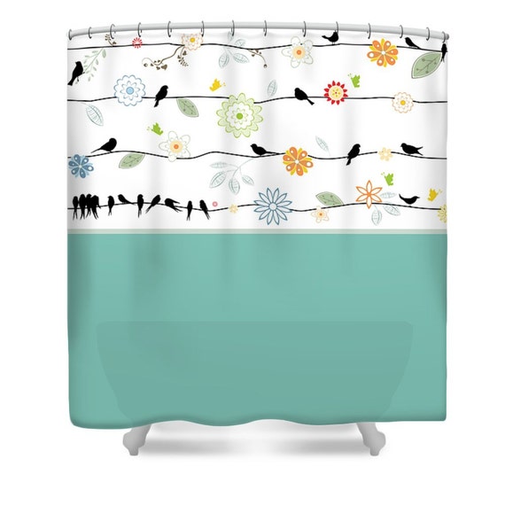 Shower Curtain Birds on a Line Robins Egg Blue by FolkandFunky
