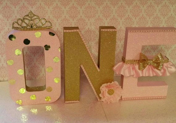 Pink and gold letters  Birthday  letters  First Birthday 