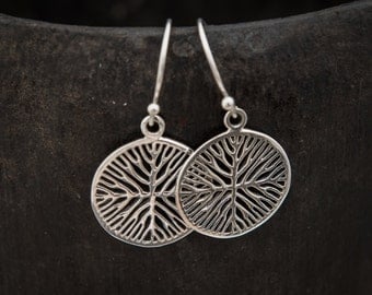 Circular Organic Branch Sterling Silver Drop Earrings