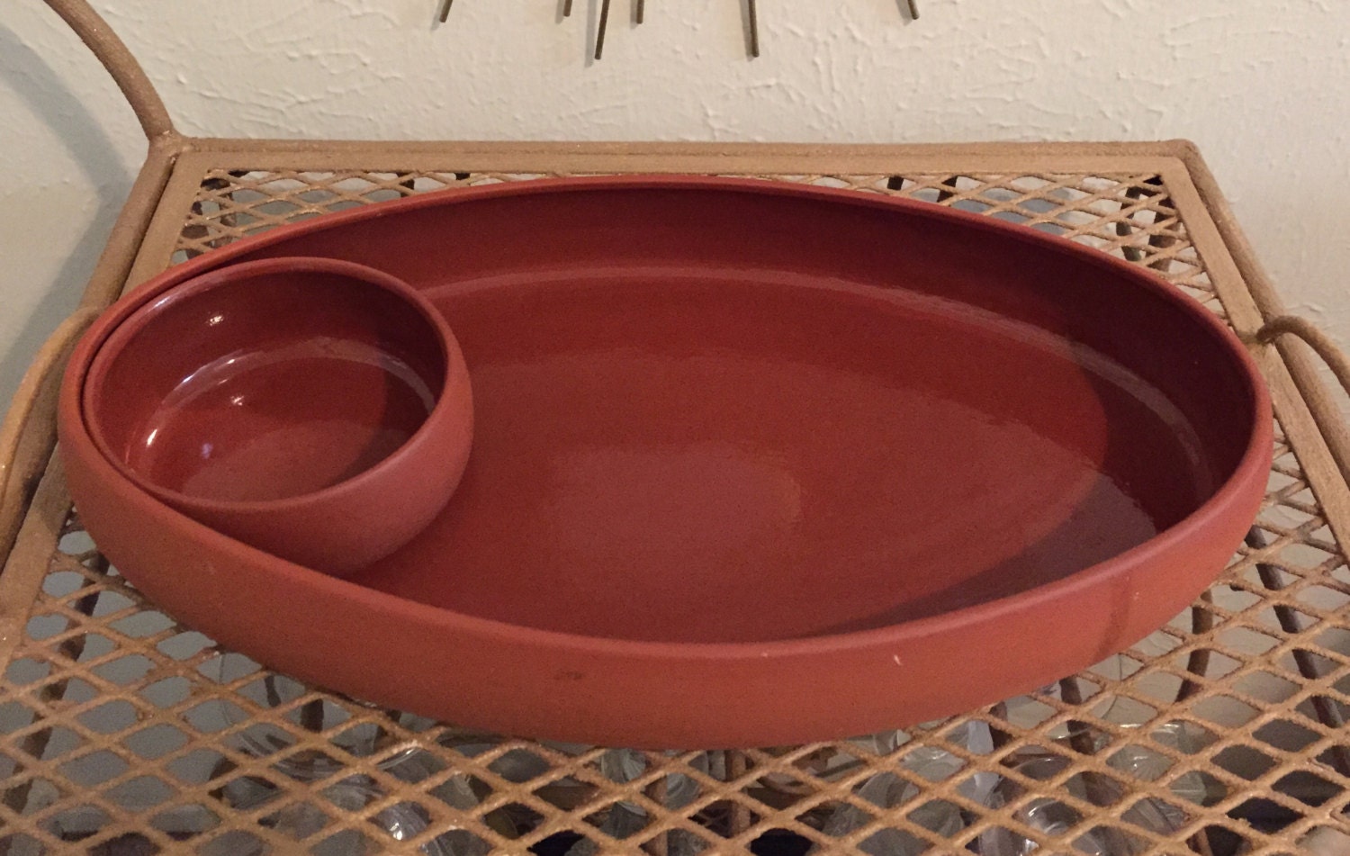 Bortner Terra Cotta Chip and Dip Bowl Made in the USA