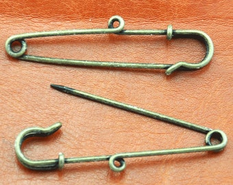 Safety Pins -Antique Bronze Safety Pin Brooch Charm Pendants,Pin Brooch one loops findings-- 15x56mm---B0030