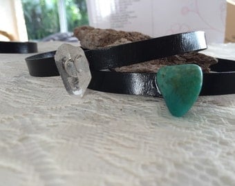 Black leather chocker with gemstones and crystals