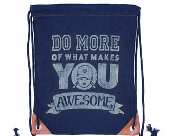 Womens Backpack Denim Canvas Backpack Drawstring Bag Cinch Bag Inspirational Quote Gym Bag Sports Bag