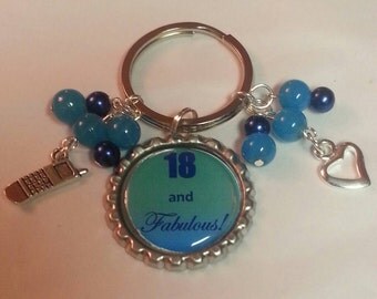 18th Birthday Keychain, Bling Keychain, 18th Birthday Gift, Bottle cap Keychain, Eighteenth Birthday, 18 & Fabulous, Milestone Birthday Gift