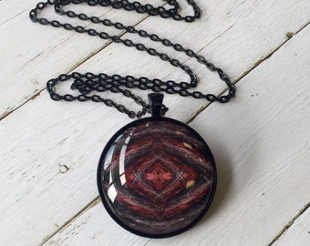 Redbull's Eye 38mm pendant necklace, original design, glass photo jewelry, wearable art