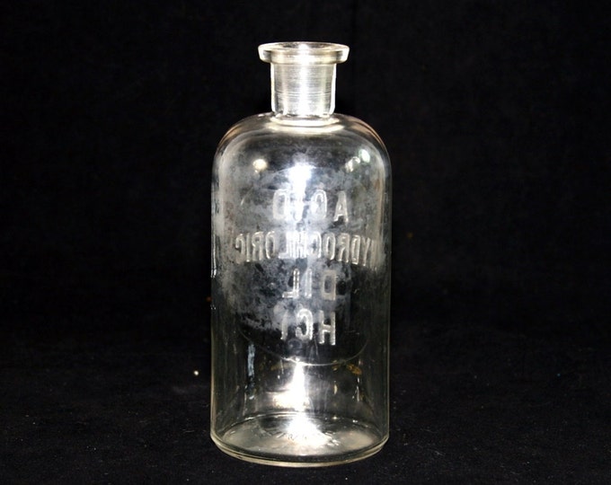 Storewide 25% Off SALE Antique Glass M.B.W Millville Company Hydrochloric Acid Pharmaceutical Chemical Bottle Featuring Original Embossed Wo