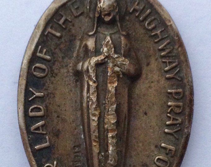 Storewide 25% Off SALE Vintage Sterling Silver Double Sided St. Christopher Charm Featuring "Our Lady Of The Highway, Pray For Us" Prayer W/
