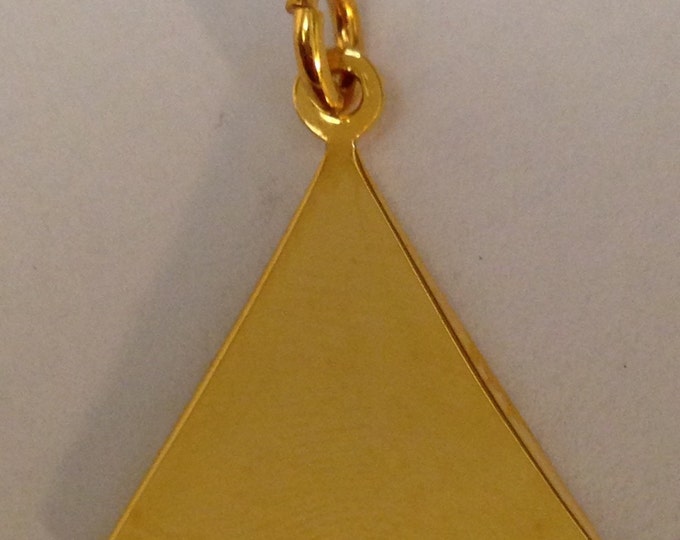 Storewide 25% Off SALE Vintage Gold Tone Triangular Collectable Designer Bracelet Charm Featuring Beautiful Enamel Surface Design