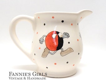 Unique Pitcher, ceramic pitcher, pottery pitcher, decorative pitcher, black and red, kitchen decor, funny, wierd, kitchen kitsch, odd decor