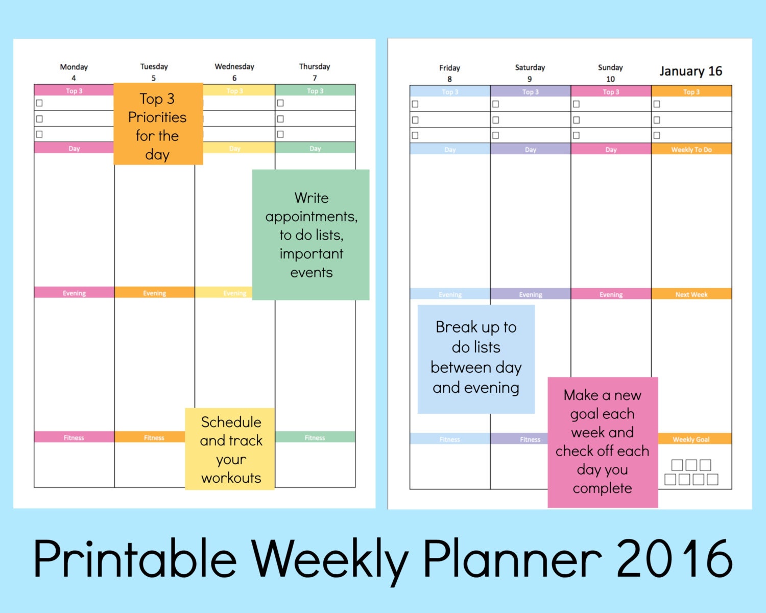 Weekly Planner 2015-2016 Printable Weekly Planner by CommandCenter