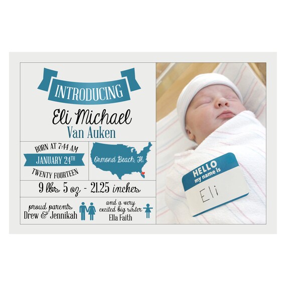 Birth Announcement Digital Download Postcard Custom