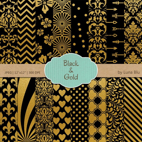 Black and Gold Digital Paper Black and Gold Foil
