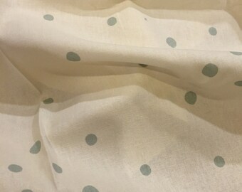 IMPORTED JAPANESE LINEN Fabric 1 yard Ecrulat Kiyohara and Co off white background Muted Blue Random dots