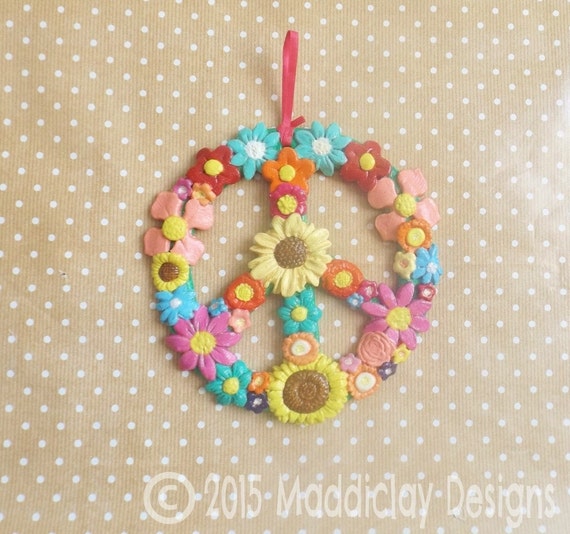 Peace Sign Unique OOAK Flower Wall Art Clay by MaddisonGifts