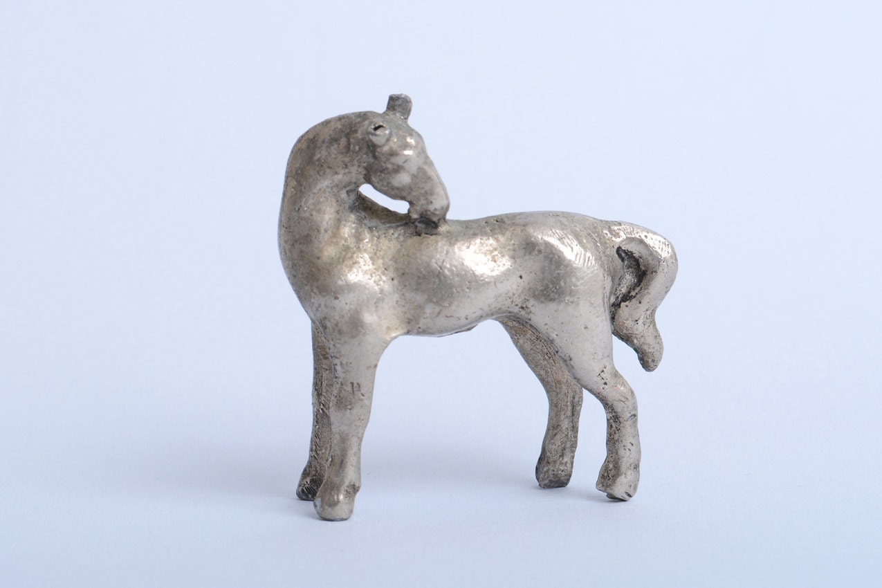 Antique pewter horse miniature silvery horse figurine pewter