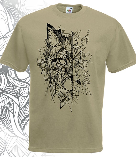 Wolf tshirt. Geometric wolf abstract animal art. Graphic tees