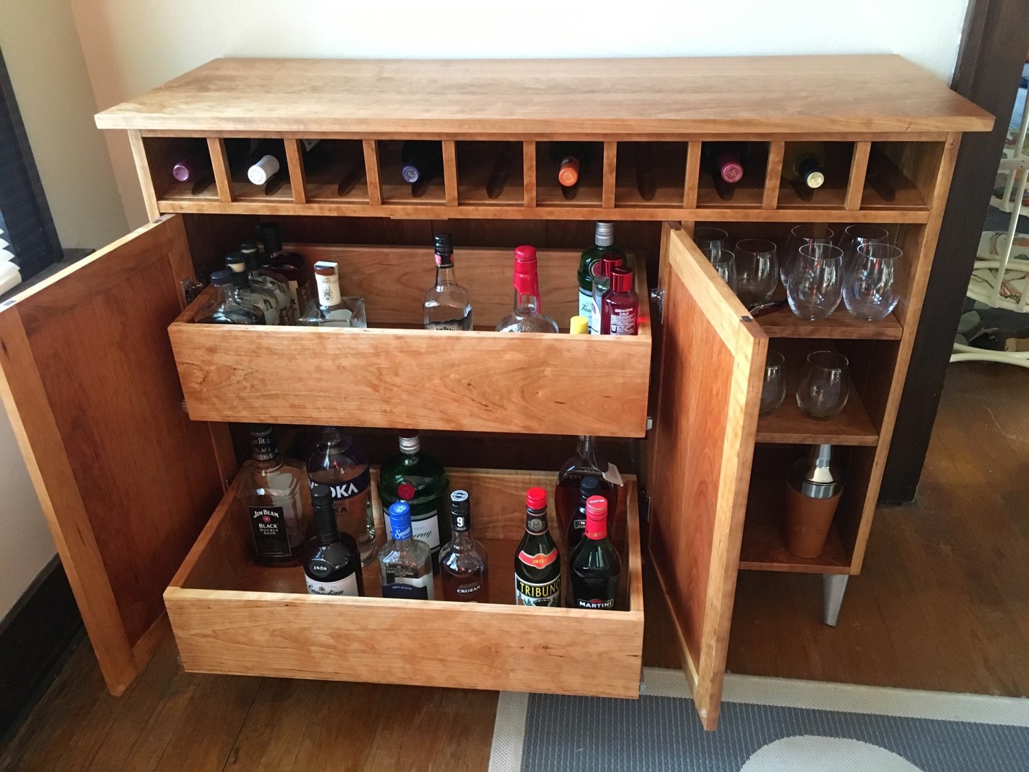 Modern Cherry Liquor with Wine Storage