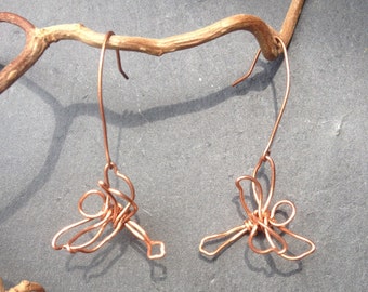 Mini earrings Dragonfly copper wire recycling