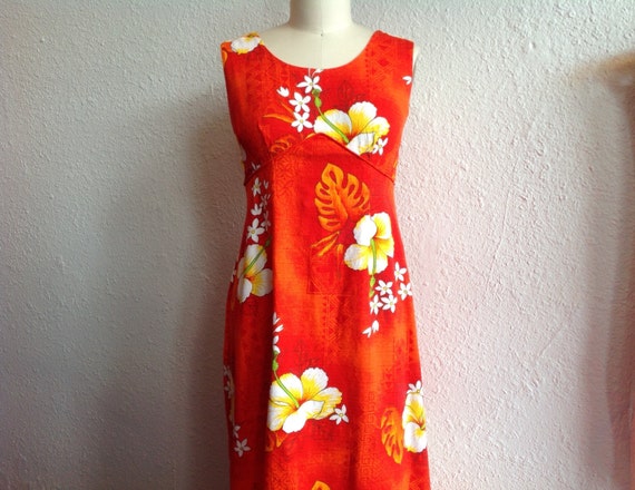 1960s Hawaiian barkcloth maxi dress