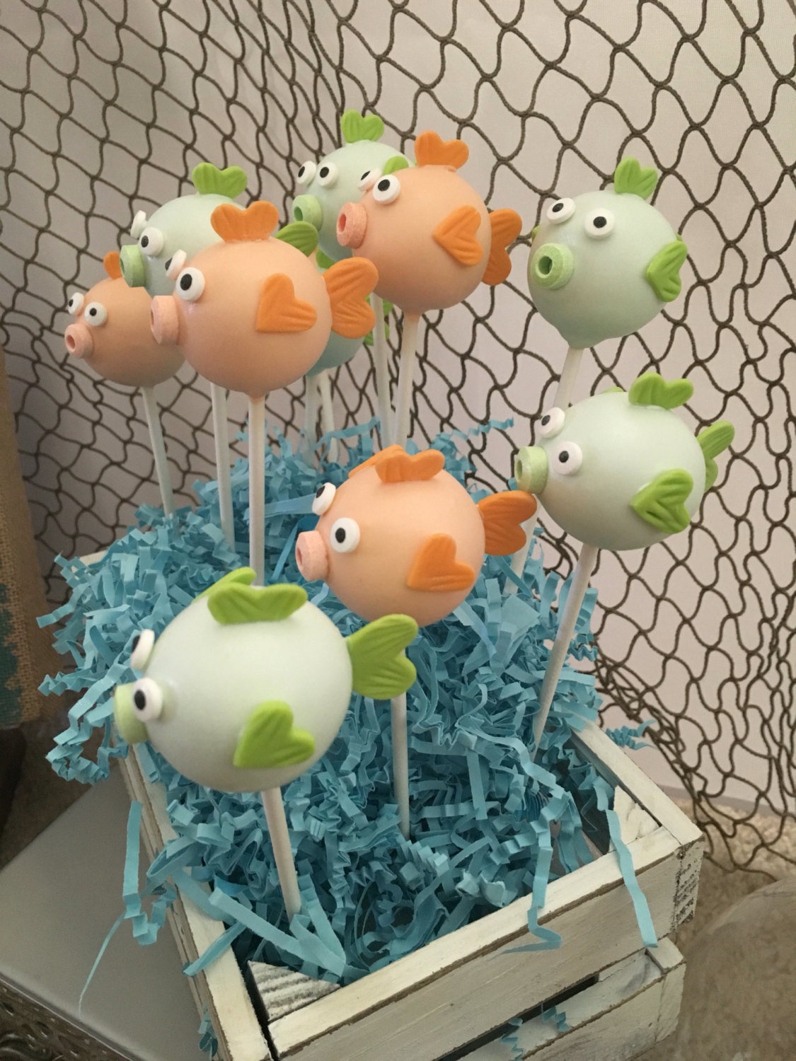 Beach theme Under the Sea Fish Cake Pops Fun Seafoam Green and