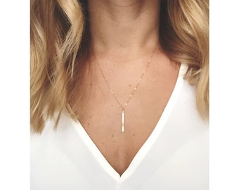 Dainty vertical bar necklace / 14k Gold Filled /Sterling silver / personalized bar