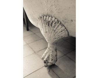 bathroom wall art, Victorian bathtub photo, sepia bathroom print, vintage bath tub picture, claw foot bath photograph, French style