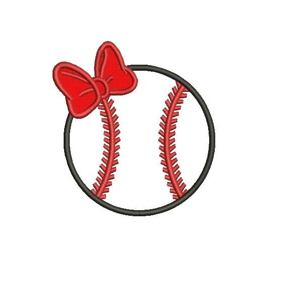Baseball Softball with Bow Applique Embroidery Design in 3
