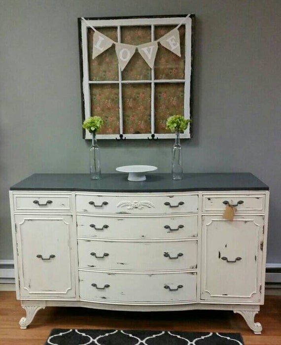 Items similar to White distressed buffet sideboard on Etsy