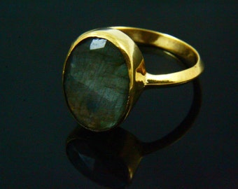 Natural Labradorite Ring, Labradorite Jewelry, Gemstone Rings, Handmade Ring, 14K Gold Plated Gem Stone Jewelry