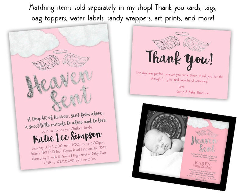 Printable Heaven Sent Baby Shower Invitations DIY Boy Baby
