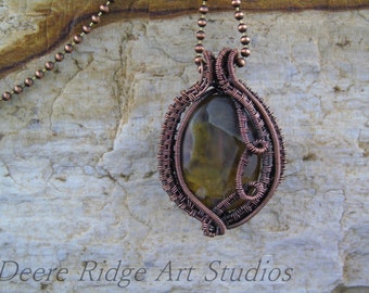 Thunder Agate Pendant - Copper Wire Weave - Wire Weave Pendant - Wire Wrap Copper - Wire Weave Jewelry