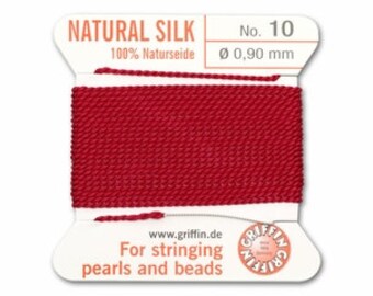 Griffin No. 10 Garnet (Dark Red) Silk Beading Cord with Attached Needle - Size 10 - 2 Meters