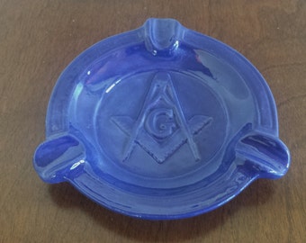 Mid Century Masonic Ashtray blue ceramic Masons 1950's