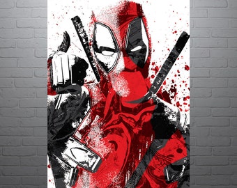 Deadpool Movie Poster, Art Print, Kids Decor, Watercolor Contemporary Abstract Drawing Print, Man Cave