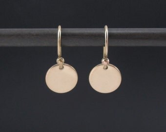Gold Disc Earrings 14K Gold Filled Small Circle Earrings, Tiny Disc Earrings, Dainty Earrings, Dangle Drop Earrings, Minimalist Earrings